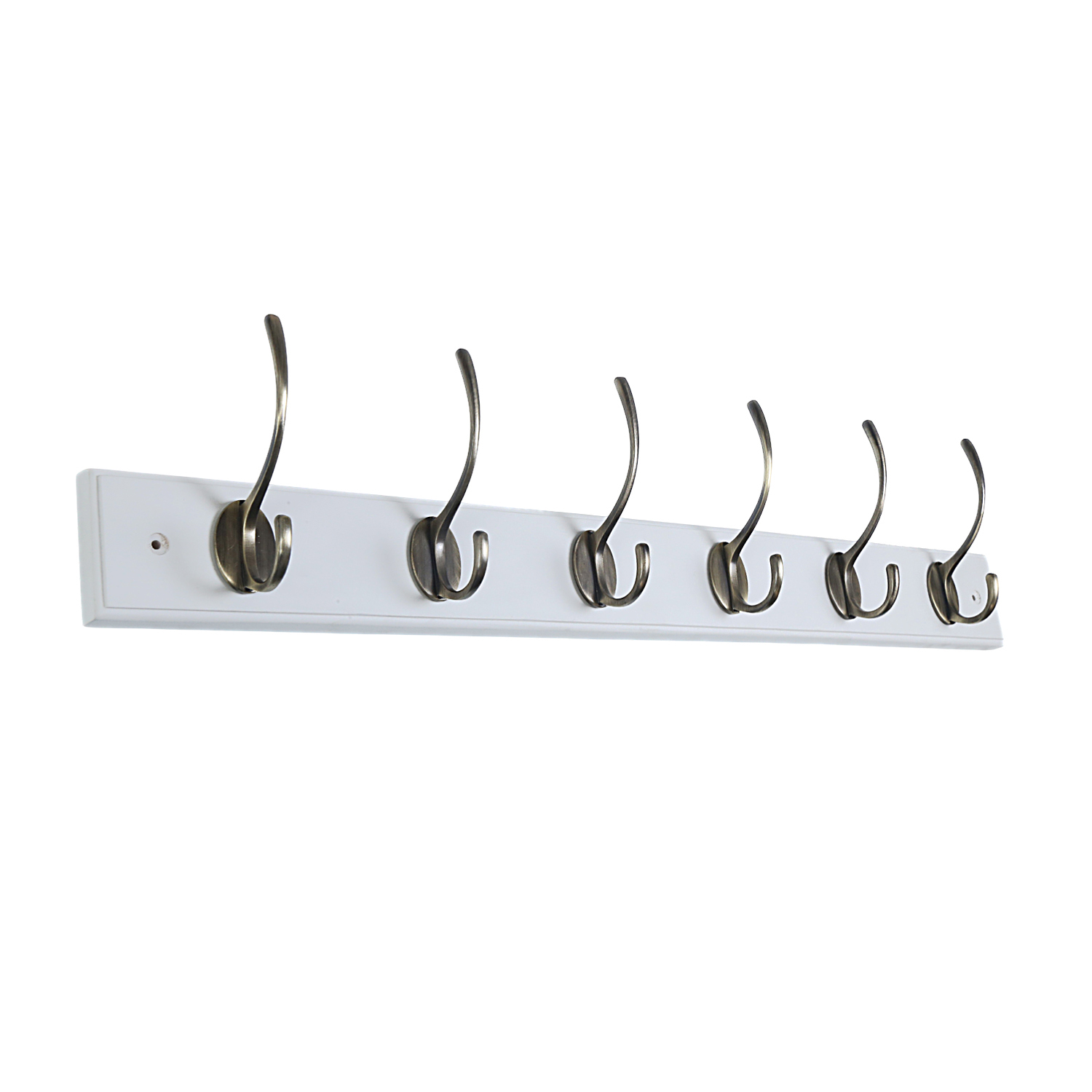 Wall mounted white hookrail with 6 hooks